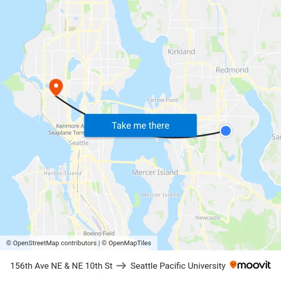 156th Ave NE & NE 10th St to Seattle Pacific University map