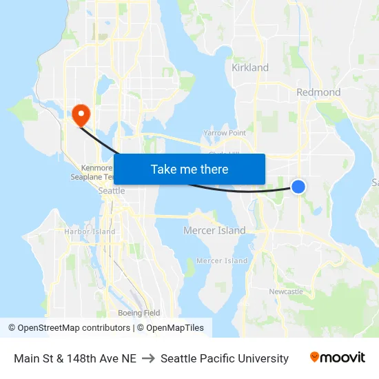 Main St & 148th Ave NE to Seattle Pacific University map