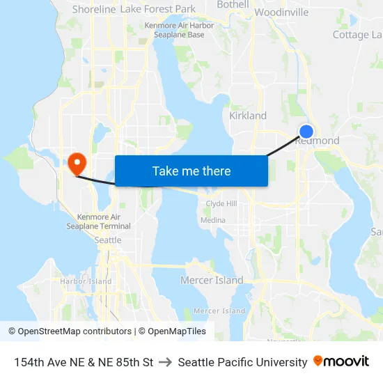 154th Ave NE & NE 85th St to Seattle Pacific University map