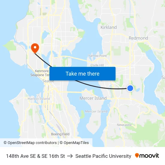 148th Ave SE & SE 16th St to Seattle Pacific University map
