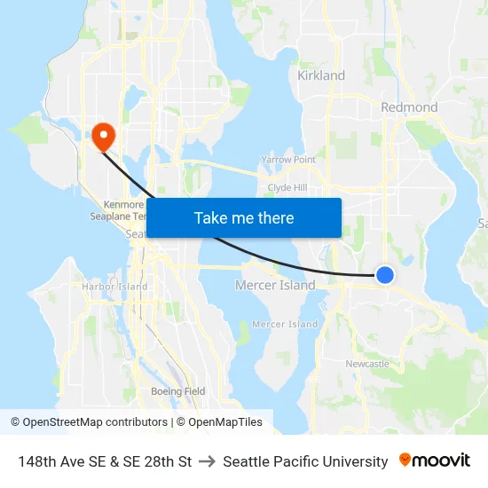 148th Ave SE & SE 28th St to Seattle Pacific University map