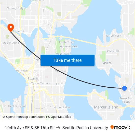 104th Ave SE & SE 16th St to Seattle Pacific University map