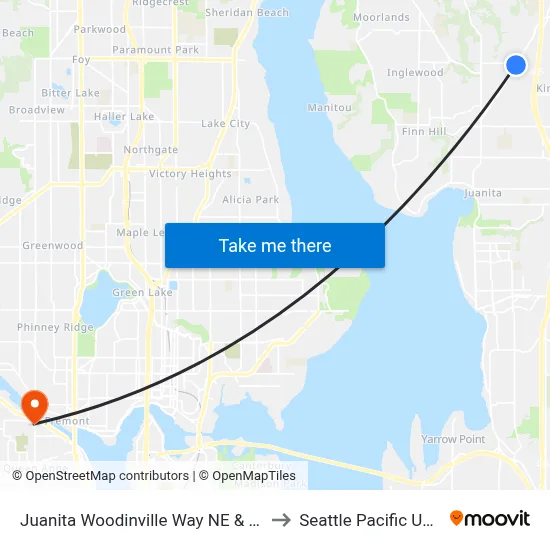 Juanita Woodinville Way NE & NE 145th St to Seattle Pacific University map
