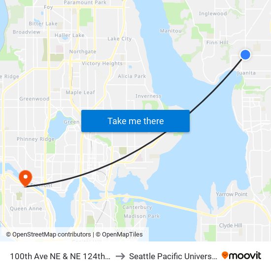 100th Ave NE & NE 124th St to Seattle Pacific University map