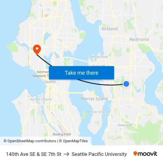140th Ave SE & SE 7th St to Seattle Pacific University map