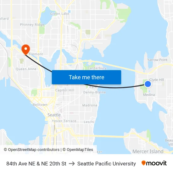 84th Ave NE & NE 20th St to Seattle Pacific University map