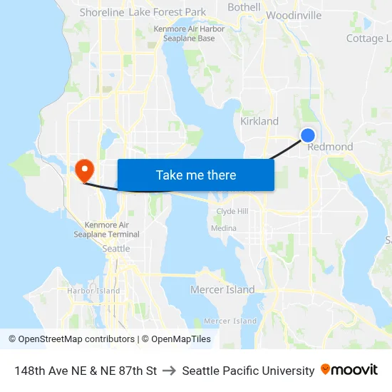 148th Ave NE & NE 87th St to Seattle Pacific University map