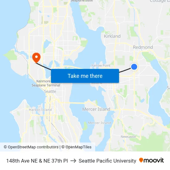 148th Ave NE & NE 37th Pl to Seattle Pacific University map