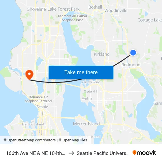 166th Ave NE & NE 104th St to Seattle Pacific University map