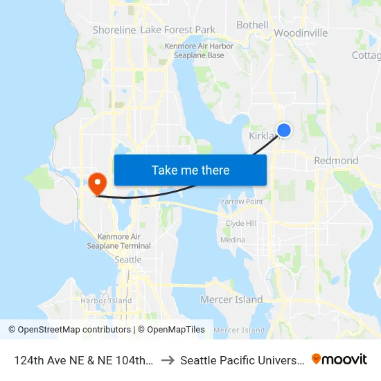 124th Ave NE & NE 104th St to Seattle Pacific University map