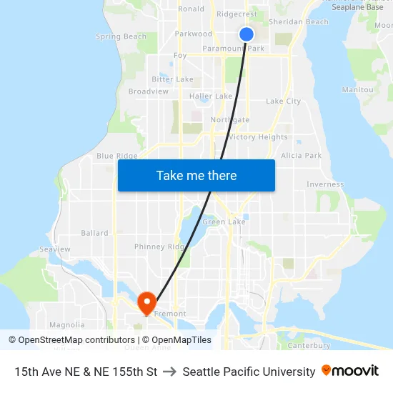 15th Ave NE & NE 155th St to Seattle Pacific University map