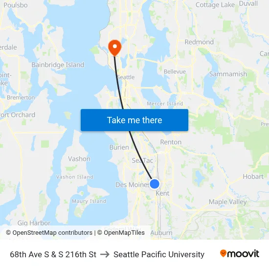 68th Ave S & S 216th St to Seattle Pacific University map