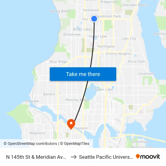 N 145th St & Meridian Ave N to Seattle Pacific University map
