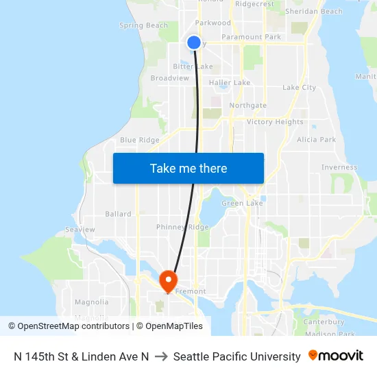 N 145th St & Linden Ave N to Seattle Pacific University map