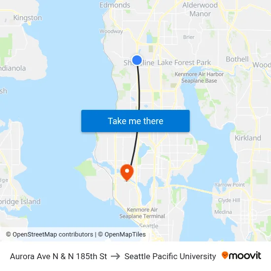 Aurora Ave N & N 185th St to Seattle Pacific University map