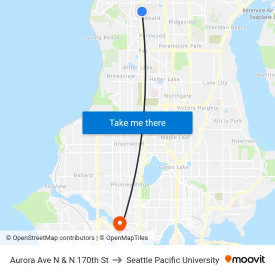 Aurora Ave N & N 170th St to Seattle Pacific University map