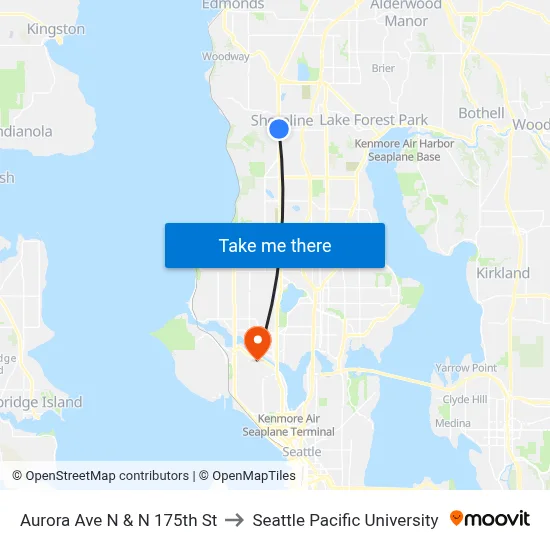 Aurora Ave N & N 175th St to Seattle Pacific University map