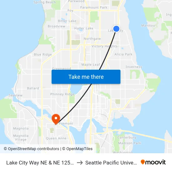Lake City Way NE & NE 125th St to Seattle Pacific University map