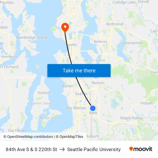 84th Ave S & S 220th St to Seattle Pacific University map