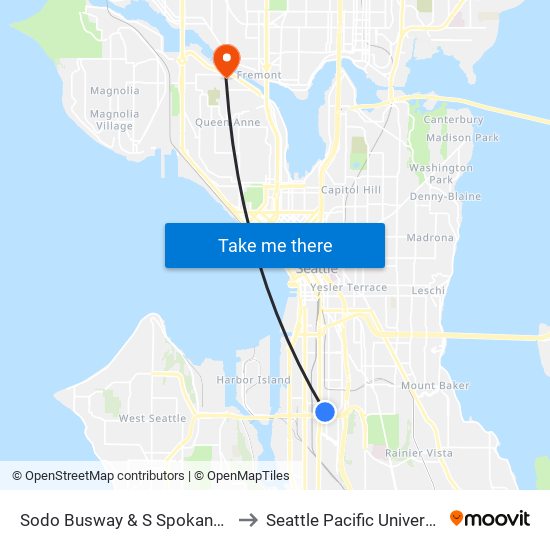 Sodo Busway & S Spokane St to Seattle Pacific University map