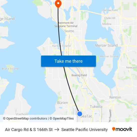 Air Cargo Rd & S 166th St to Seattle Pacific University map