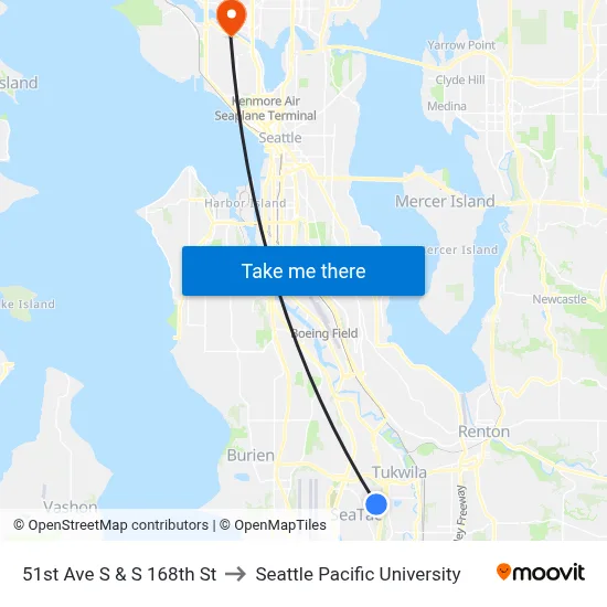 51st Ave S & S 168th St to Seattle Pacific University map