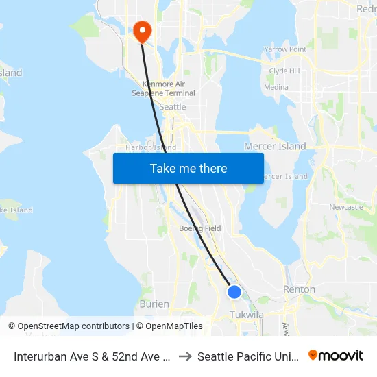 Interurban Ave S & 52nd Ave S - Bay 2 to Seattle Pacific University map
