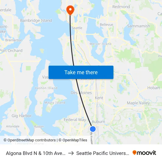 Algona Blvd N & 10th Ave N to Seattle Pacific University map