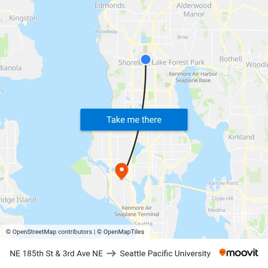 NE 185th St & 3rd Ave NE to Seattle Pacific University map