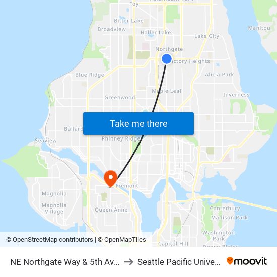 NE Northgate Way & 5th Ave NE to Seattle Pacific University map