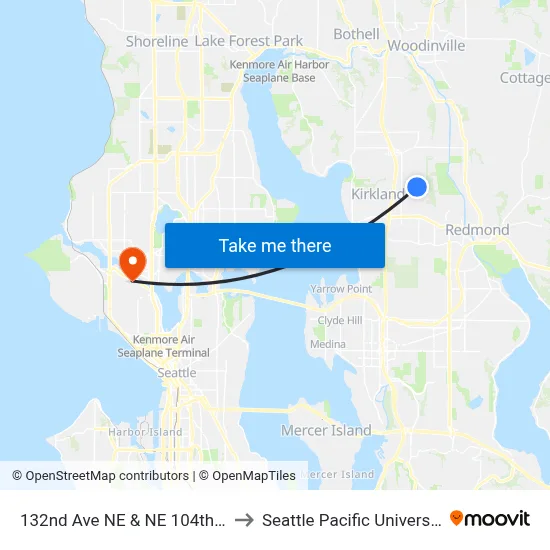 132nd Ave NE & NE 104th St to Seattle Pacific University map