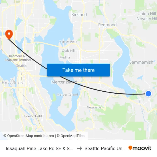 Issaquah Pine Lake Rd SE & SE 47th Way to Seattle Pacific University map
