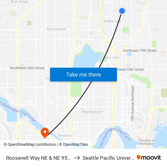 Roosevelt Way NE & NE 95th St to Seattle Pacific University map