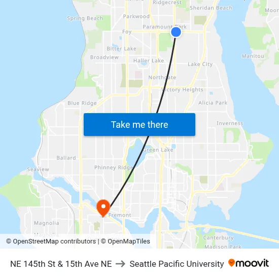 NE 145th St & 15th Ave NE to Seattle Pacific University map