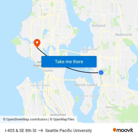 I-405 & SE 8th St to Seattle Pacific University map