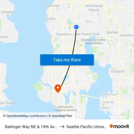 Ballinger Way NE & 19th Ave NE to Seattle Pacific University map