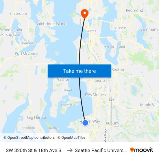 SW 320th St & 18th Ave SW to Seattle Pacific University map