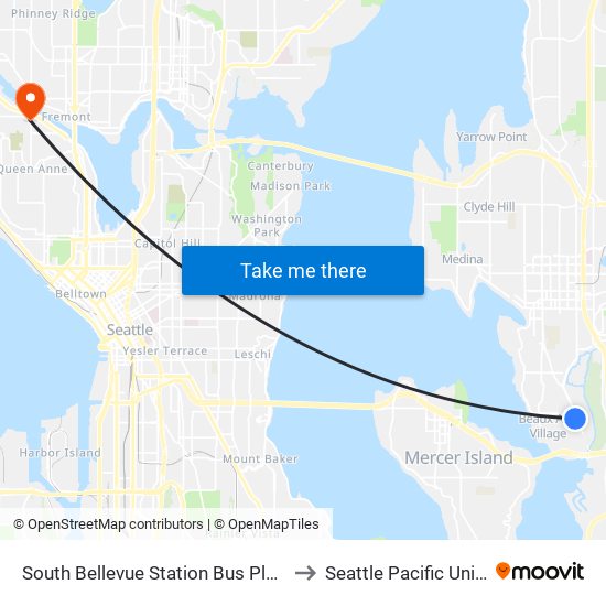 South Bellevue Station Bus Plaza - Bay 3 to Seattle Pacific University map