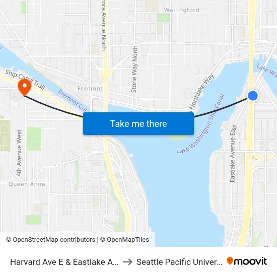 Harvard Ave E & Eastlake Ave E to Seattle Pacific University map