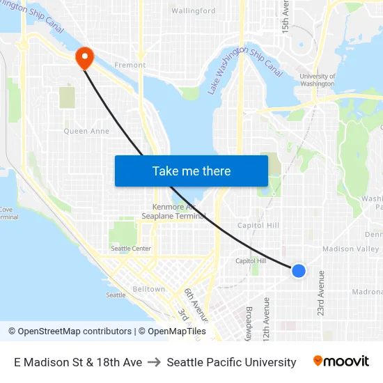 E Madison St & 18th Ave to Seattle Pacific University map