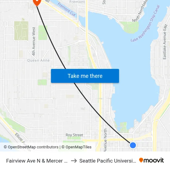Fairview Ave N & Mercer St to Seattle Pacific University map