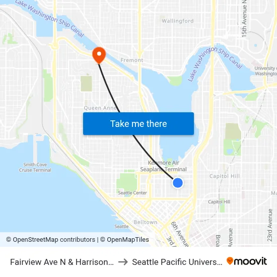 Fairview Ave N & Harrison St to Seattle Pacific University map
