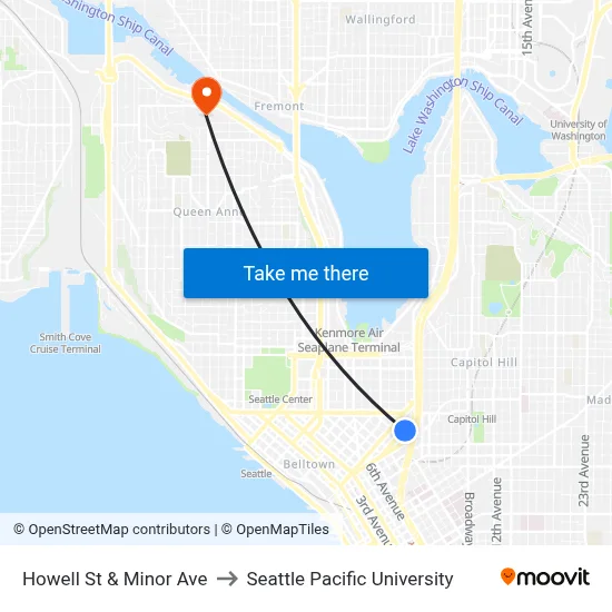 Howell St & Minor Ave to Seattle Pacific University map