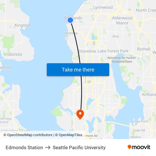 Edmonds Station to Seattle Pacific University map