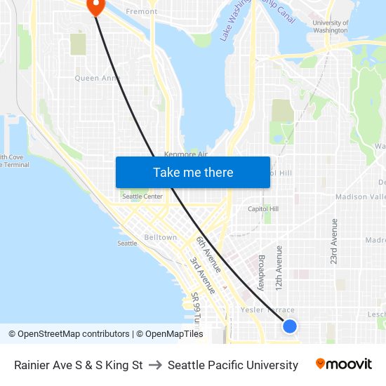 Rainier Ave S & S King St to Seattle Pacific University map