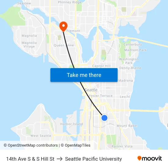 14th Ave S & S Hill St to Seattle Pacific University map