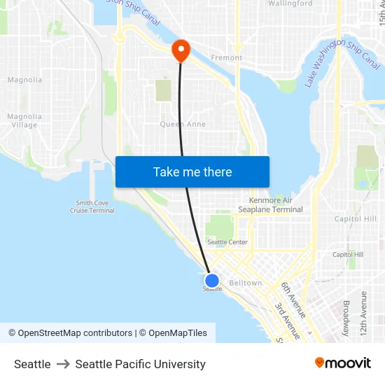 Seattle to Seattle Pacific University map