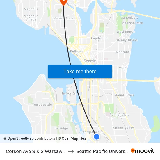 Corson Ave S & S Warsaw St to Seattle Pacific University map