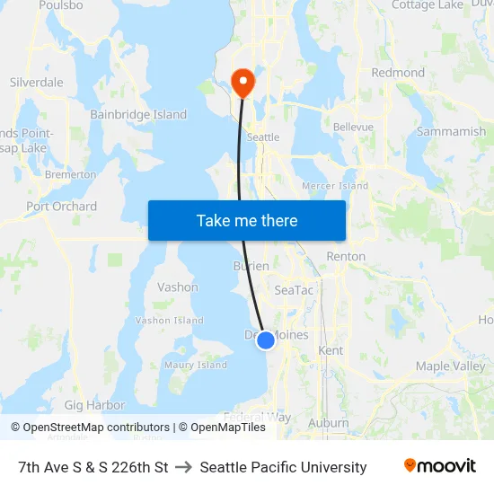 7th Ave S & S 226th St to Seattle Pacific University map