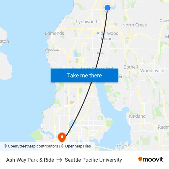 Ash Way Park & Ride to Seattle Pacific University map